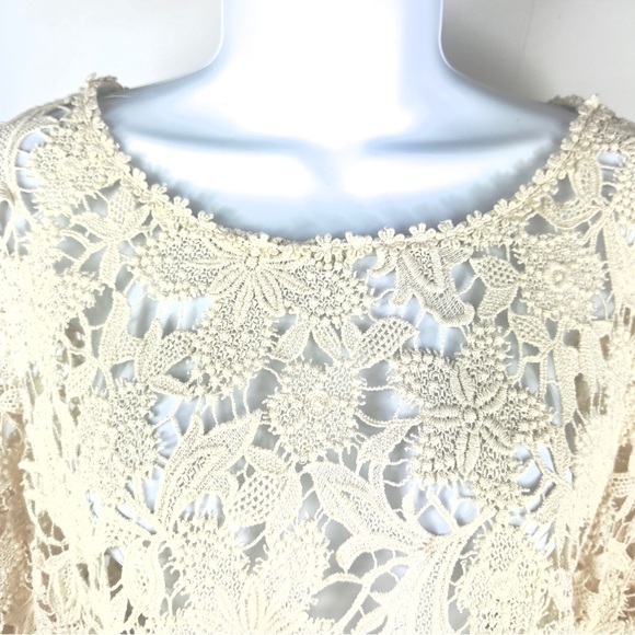 Pink Martini open weave crochet lace long sleeve scoop neck top - ivory Sz Large - Picture 8 of 16